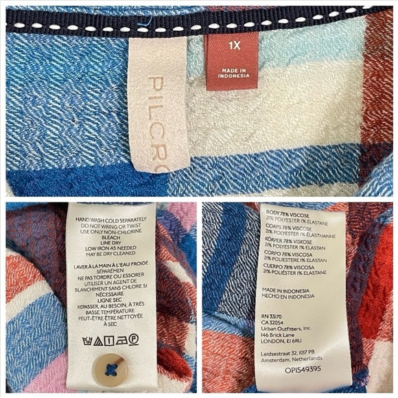 Anthropologie Pilcro Hadley Relaxed Buttondown Shirt Red White Blue Plaid 1X - Picture 16 of 16